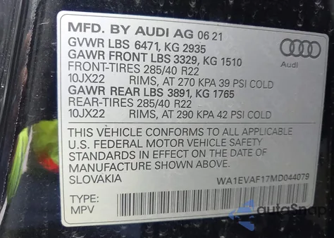 2021 Audi Q8 Premium Plus 55 Tfsi Quattro Tiptronic from USA, damaged, VIN WA1EVAF17MD044079